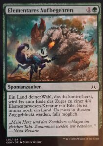 Elementares Aufbegehren / Elemental Uprising aus Eid der Wächter. Für 2 Mana kann in Runde 3 eine Überraschung zelebriert werden.